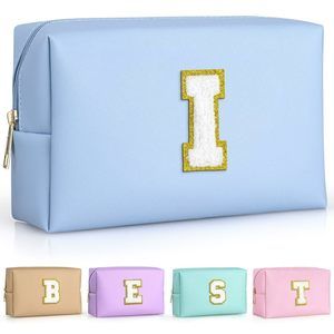 Preppy Makeup Bag, Cute Makeup Pouch Pu Leather Waterproof Cosmetic Bag,💗